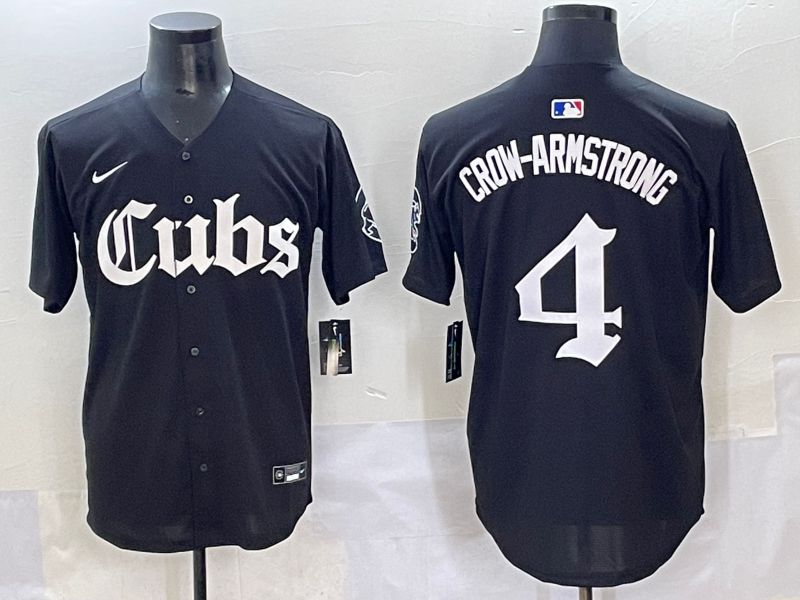 Men 2025 Chicago Cubs #4 Crow-Armstrong Black Five generations Joint Name Nike MLB Jersey style 1